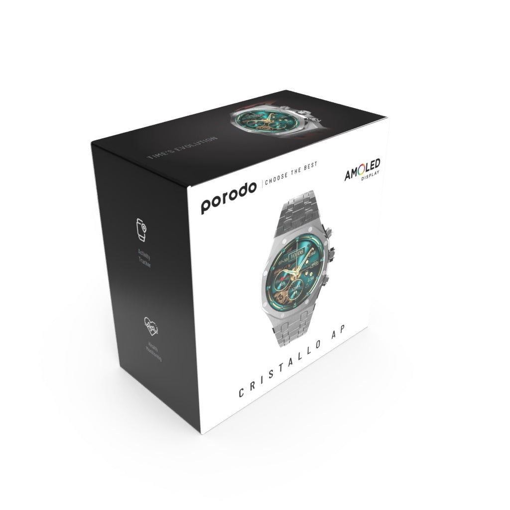 PD-CRISTALLOAP-SL , Porodo CristalloAP Smart Watch Blue Dial- Silver PD-CRISTALLOAP-SL , Porodo CristalloAP Smart Watch Blue Dial- Silver